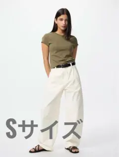 ユニクロ ジャージーバレルレッグパンツ オフホワイト S