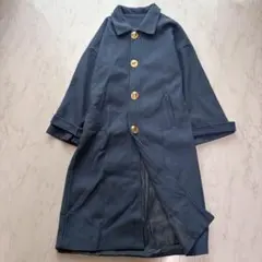 ロングコート ブルー ゴールドボタン ベルト付 Mサイズ - メルカリ