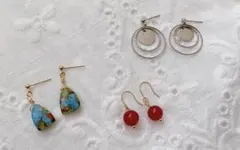 [No.23] コッパーターコイズとルビーとシルバー調リングのピアス