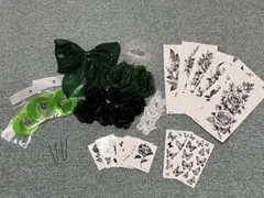JK盛り髪セット緑　手袋付き　アクセサリー　体育祭文化祭