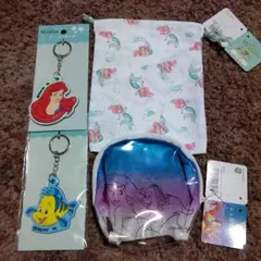 アリエル ４点セット キーホルダー２点 巾着 ポーチ ディズニー