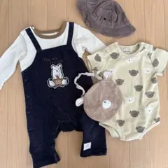 pout main クマ柄 ロンパース カバーオール スタイ 帽子 セット