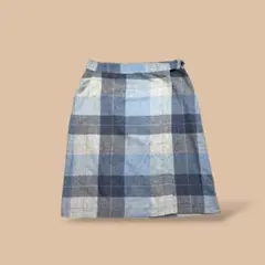 み*け様 ヴィンテージチェック柄ラップスカートコットンブルーグレーレトロUSA古