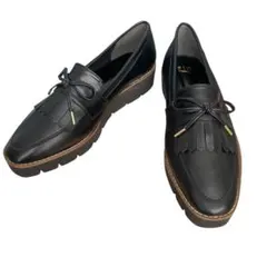 Fin 厚底　リボンキルト　ローファー　トラックソール　本革　ブラック　25