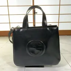 GUCCI グッチ インターロッキングG エナメル 2WAY バッグ 黒