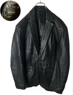 レトロ古着 羊革リアルレザーシンプルブラックテーラードジャケット