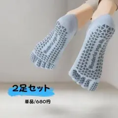 ヨガソックス 5本指 2足セット 滑り止め付き 靴下 吸湿性 ブルー ワンサイズ