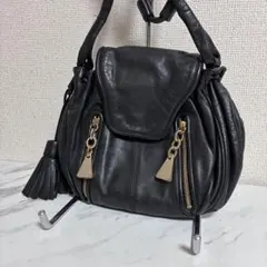SEE BY CHLOE レザーショルダーバッグ タッセル ブラック　レオパード