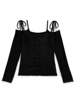 【即購入可、値下げ中4/4まで】GRL ショルダーオープンリボンニットトップス