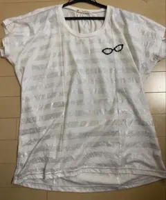 マジェスティックレゴン　シルバーボーダーデザイン半袖Tシャツ カットソー　メガネ