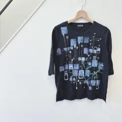 カンサイビス/五分袖/Tシャツ/カットソー/プリント/カジュアル/黒/ブラック