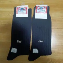 Budweiser 紺ソックス2足セット、リブ編み25〜27cm、綿他、ロゴ入
