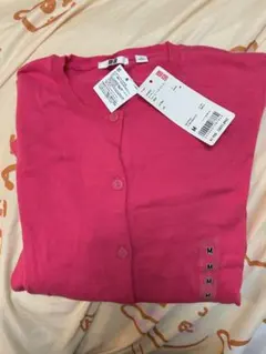 【新品ピンク】UNIQLO UVカット クルーネック カーディガン M綿100%