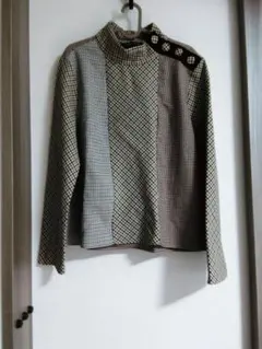 ZARA チェック柄　ショルダーボタン　パッチワーク　トップス