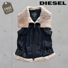 DIESEL(ディーゼル) レザー ムートン ボアベスト 黒 Y2K