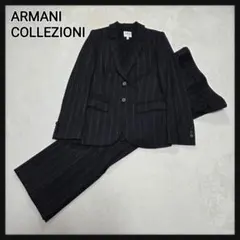 未使用級⭐︎ ARMANI COLLEZIONI ストライプ スカートスーツ 38 アウトレット】洗えるキレイスーツ セミタイトスカート 黒シャドー