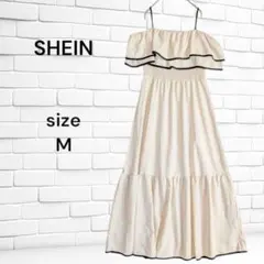 美品☆ SHEIN フリル オフショルダ― キャミワンピース M アイボリー
