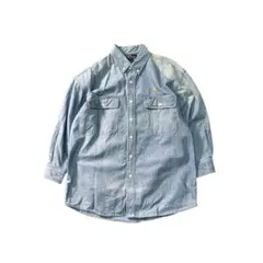 7BS1 90'sデニムシャツ　七分袖　ワンポイント刺繍　長袖　アメカジ　古着