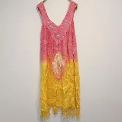 刺繍付きノースリーブチュニック　リネン素材チュニック