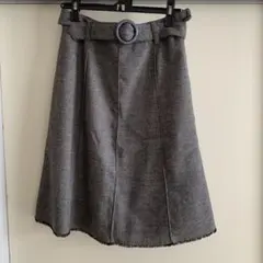 COMME CA ISM フレア膝丈スカート フリンジ仕上げ