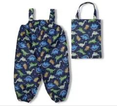 【未使用】お砂場着　レインパンツ　プレイウェア　80〜90【ネイビー、恐竜】