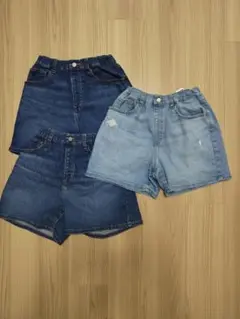 UNIQLOキッズ ショートパンツ ダークブルー×2点＋ ライトブルー 1点