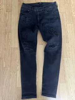 AZUL by moussy ブラック　スキニーデニム　ダメージ　L マウジー
