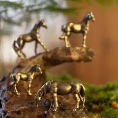 【4個】真鍮製 ミニチュア 馬 ファミリー フィギュア 装飾品 置物 B827