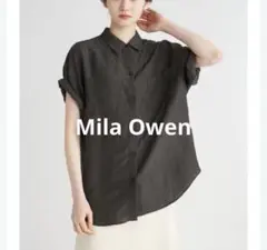 Mila Owen ミラオーウェン 半袖 シャツ リネン混　ブラウス 焦茶Fのサムネイル