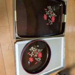 美術漆器 菓子器 盆 セット 花柄装飾のサムネイル