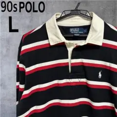 【人気配色】90s ポロラルフローレン 長袖 ラガーシャツ ブラック レッド