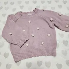 プティマイン petit mainSサイズポンポンニットトップスベビーニット80