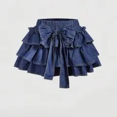 SHEIN MOD リボン装飾＆フリル ヘム付きデニムミニスカート