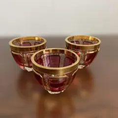 ボヘミア　パネルグラス4点　高さ17.6㎝　東Y7-1020☆1F ボヘミア パネルグラス4点 高さ17.6㎝ 東Y7-1020☆1F