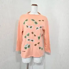 EL MIDAS コットンニット 七分袖 オレンジ系 サングラス柄刺繍のサムネイル