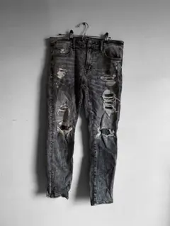 grunge punk スキニーデニム ダメージ加工 ダークグレー