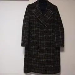 【美品】GU　チェック柄 ダブルブレスト ロングコート　Mサイズ　ウールブレンド
