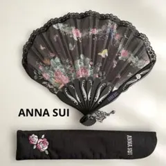 ☆*中様 ANNA SUI 花柄 扇子 黒　うちわ　蝶