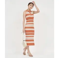 衿付きニットマルチボーダーワンピース