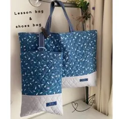 宇宙柄プリントレッスンバッグ＆シューズバッグ