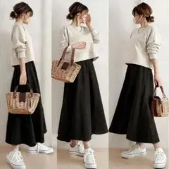 スカート セットアップ 2点セットロングスカート Aライン ロング丈 ブラック