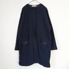 ​deux C ドゥセー ウール混ノーカラーコート Navy フリーのサムネイル