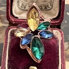 イギリス　ヴィンテージ　英国　マルチカラー　寒色系　派手　指輪　リング　18号