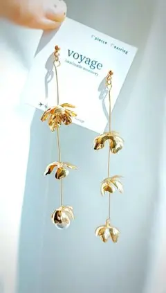 【再販】メタル　ゴールド　フラワーピアス イヤリング ブライダル ハンドメイド