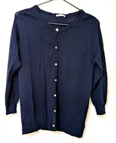 カーディガン　М〜Ｌ　紺　ゴールドボタン　薄手　透け感ややあり　ネイビー