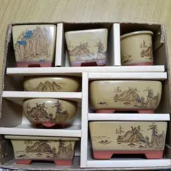 盆栽鉢 セット 8個 文山窯 黄山水 風景画 盆栽コレクションのサムネイル