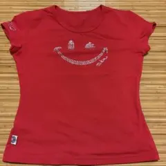 MIKANO 半袖Tシャツ レッド スマイル ラインストーン