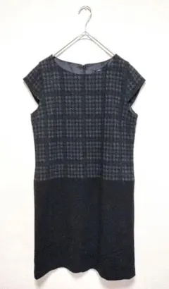 un-sept　千鳥格子チェックキャップスリーブ切替ワンピース 　M