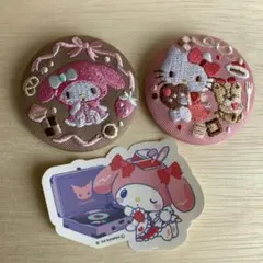 サンリオ 刺繍缶バッチ　ハローキティ　マイメロディ　シール