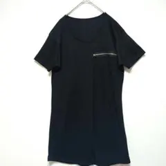 ​デザインカットソー ジップアクセント チュニック ブラック 韓国製 モード